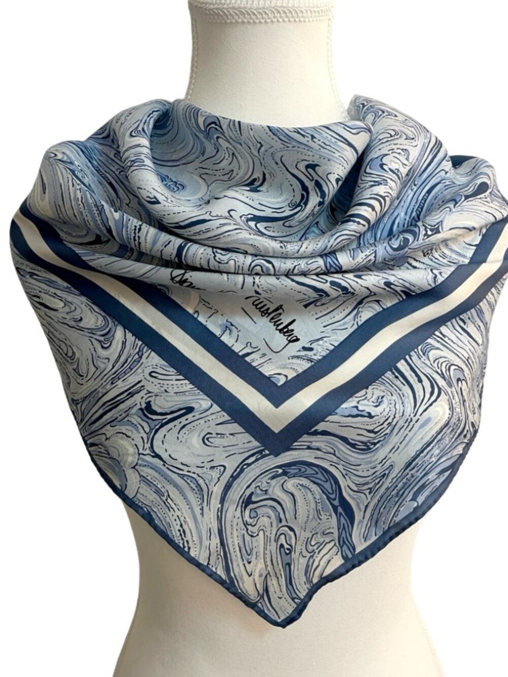 Diane Von Furstenberg Blue Marble Print Silk Feel Square Scarf 30x30